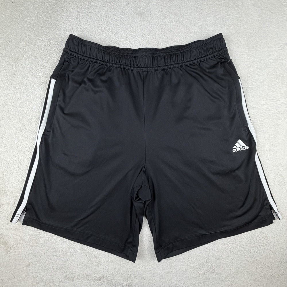 Adidas Men's Large Black Athletic Shorts 3 Stripe Training Gym Soccer Pockets L